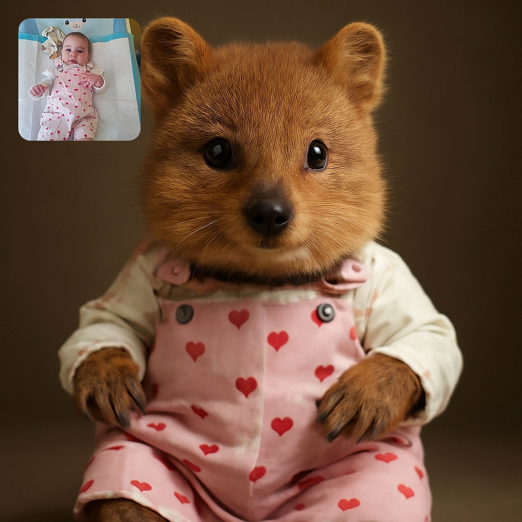 A cute baby lying on a changing pad with a soft blue bear-themed pillow behind their head, dressed in a white shirt and pink overalls decorated with red hearts, looking calmly at the camera.