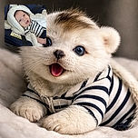 A cute baby bundled up in a fluffy white bear hoodie, lying comfortably in a car seat with a striped outfit, looking curiously at the camera with a little drool on their lips, ready for a cozy adventure.