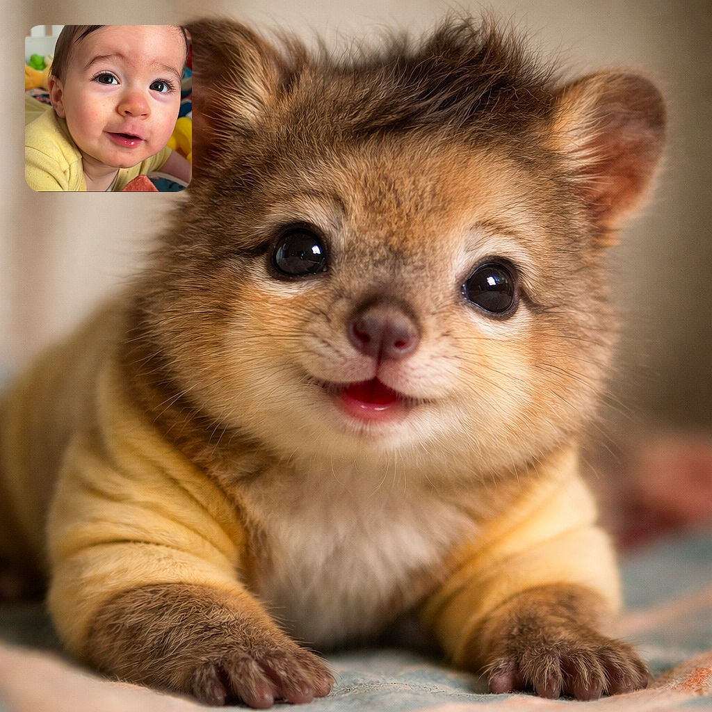 A cherubic baby fills the frame with enormous curious eyes and a gummy half‑smile, bundled in a yellow onesie and clutching a bright green teether. Crib slats blur in the background while a dark band with a tiny red heart floats across the middle like a dramatic caption for maximum adorableness.