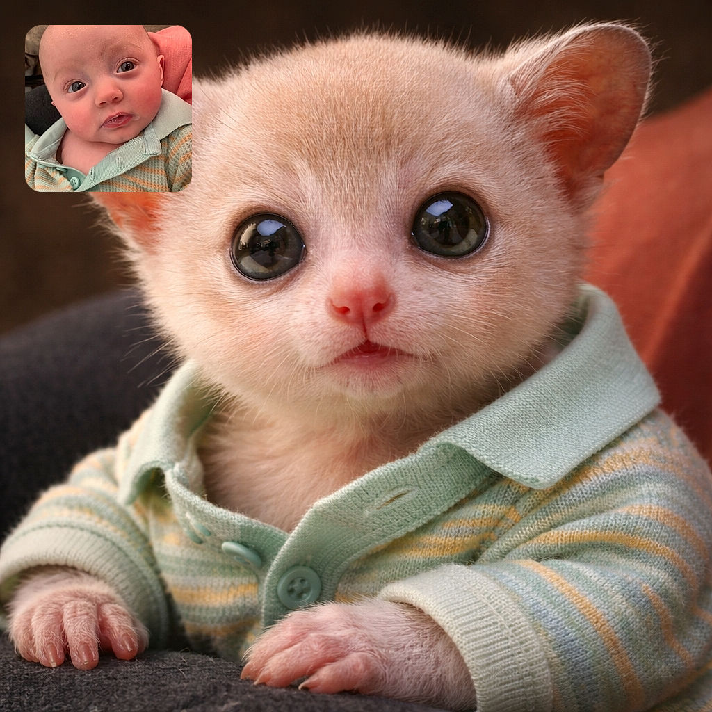 A wide‑eyed baby stares up with a tiny bit of drool and an expression that says, 'Who turned on the bright light?' The close-up captures soft baby skin, chubby cheeks, and big curious eyes, while the minty striped onesie frames the cutest little face in the room.