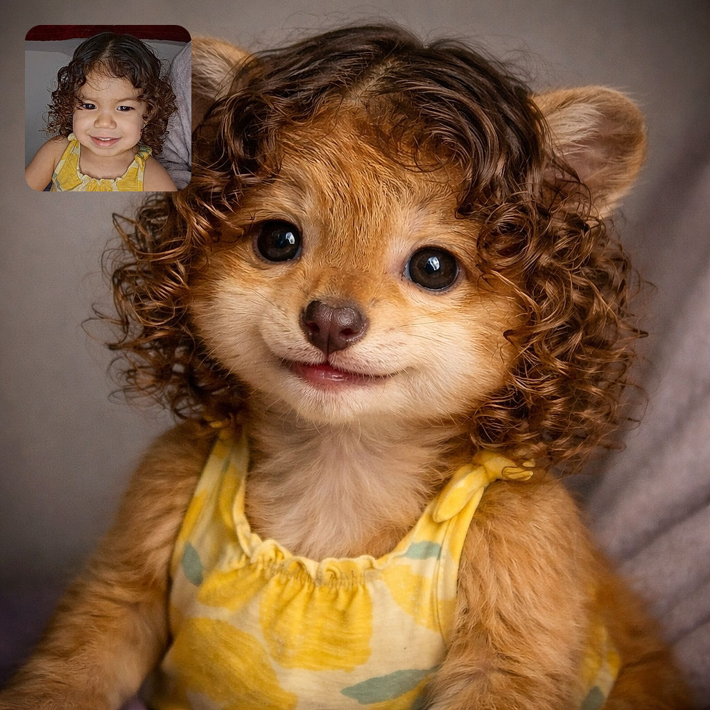 A cheerful little toddler with glossy curly hair and a mischievous grin stares at the camera like a tiny celebrity — bright yellow dress, twinkling eyes, and a cozy indoor backdrop (blanket/towel) completing the snug scene.
