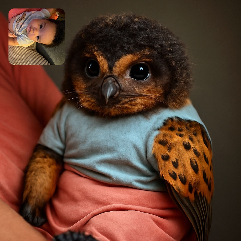A cute baby lying down, looking curiously at the camera with big shiny eyes, wearing a light blue shirt with animal prints. The cozy background includes soft cushions and a textured blanket, creating a warm and snug atmosphere.