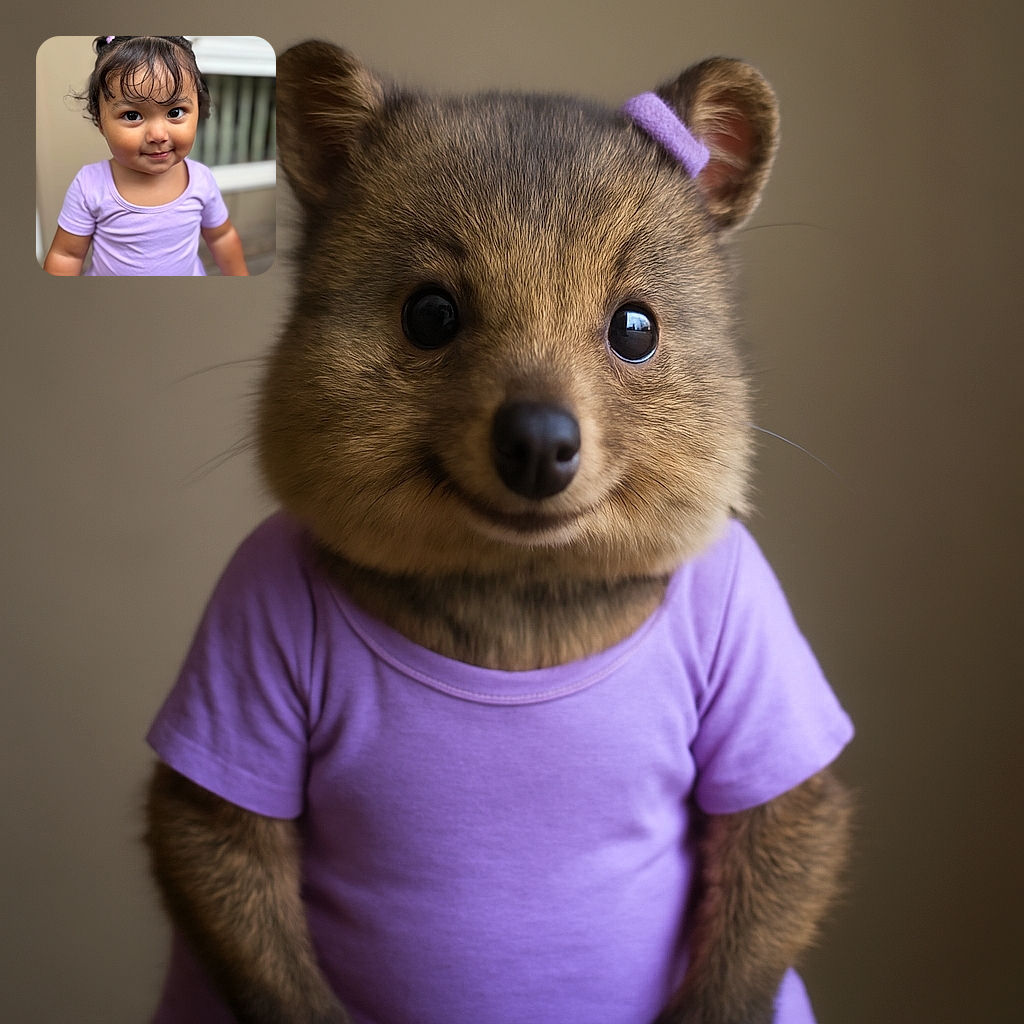 A charming toddler with big, curious eyes and a gentle smile, wearing a soft lavender dress, stands confidently in front of a blurred background that hints at a cozy porch setting.