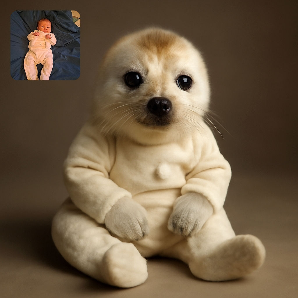 A tiny baby dressed in an adorable white onesie with little bunny ears is lying on a rumpled dark blue blanket, looking curiously at the camera with a calm expression.