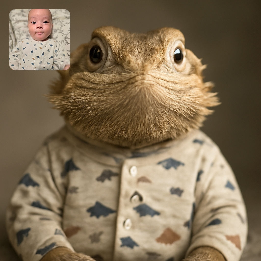 A wide-eyed baby in a cozy dinosaur-print onesie gazes curiously at the camera, lying on a patterned blanket that adds a soft, neutral backdrop to this adorable close-up.