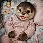 A cheerful baby beams at the camera while bundled in a pink outfit, looking like a tiny fashion model who has just remembered the funniest joke in the nursery. Soft blankets and pillows create a cozy backstage setting.