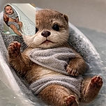 An adorable baby is lounging comfortably in a baby bath seat inside a bathtub filled with water, wrapped in a cozy gray towel. The baby looks relaxed and slightly curious, with water rippling gently around their legs. The scene is warm and homey, capturing a sweet and peaceful bath time moment.