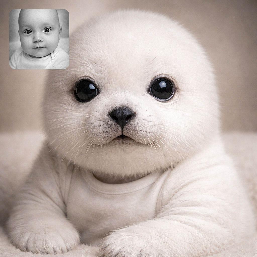 A wide-eyed, bald little human stares straight into the lens with the solemn curiosity of someone plotting nap times and snack schedules — soft cheeks, tiny mouth, and an expression that's 90% wonder and 10% judgment.