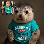 A cute baby with sparkling eyes and a cheeky smile is sitting comfortably in a cozy car seat, wearing a teal shirt with a humorous slogan about family hierarchy. The baby seems to be reaching out, perhaps waving or playing, surrounded by soft blankets and cushions.