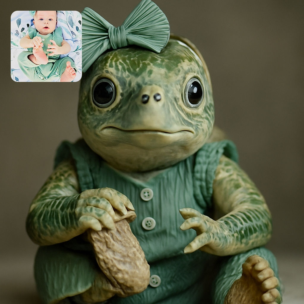 A cute baby dressed in a mint green ribbed outfit with a matching bow headband is lying on a floral-patterned blanket, grabbing their own foot with a curious and slightly surprised expression, as if discovering a new world of toes.