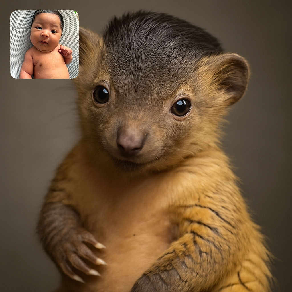 A close-up photo of a wet baby lying on a textured gray surface, with curious eyes looking directly at the camera and tiny fingers slightly curled, capturing a candid and adorable moment.