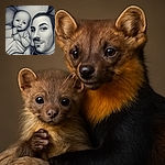 A cozy, stylized black-and-white selfie featuring a smiling adult and a curious baby lying side by side on soft bedding, both looking directly at the camera with a gentle, artistic filter that adds a textured, almost sketch-like effect.