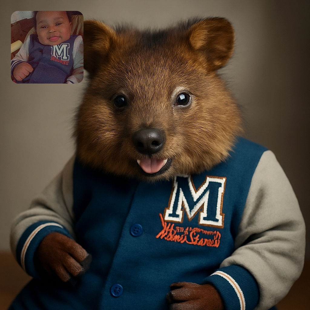 A cute baby with a playful expression sticking out their tongue, dressed in a cozy Mickey jacket, with soft lighting and a warm background. The word 'MOMENTS' floats above the baby's head like a caption to this adorable snapshot.