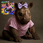 A cute toddler with a big purple bow in her hair sits surrounded by a colorful sea of plastic balls in a ball pit, looking thoughtfully at something off-camera while wearing a pink heart-patterned shirt and black pants.