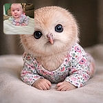 Wide-eyed baby doing peak curiosity during tummy time — floral onesie, chubby hands planted like little pillars, and a living-room throne of couches and framed photos in the background. Looks like someone just discovered the camera and is negotiating snack terms with their eyes.