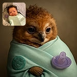 A cozy baby wrapped snugly in a soft mint green blanket lies peacefully in a cushioned bassinet, with a purple pacifier resting nearby, looking content and slightly curious.