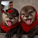 Two cheerful children lean into the camera with tongues out, turning a casual indoor snapshot into a full-on silly-face championship. One wears bright red headphones while the other looks ready to provide sound effects.
