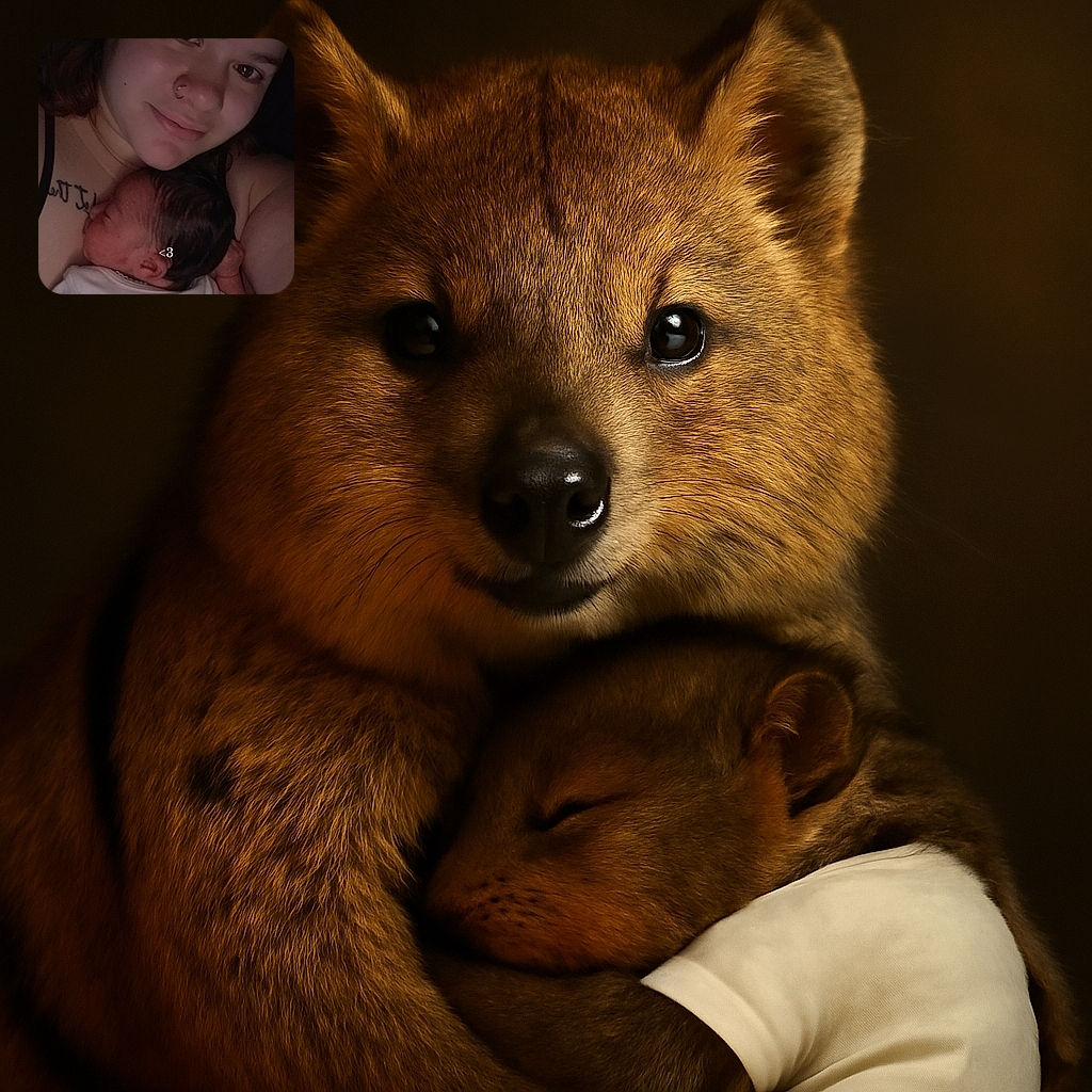 A cozy nighttime selfie of a young woman gently cradling a peacefully sleeping newborn on her chest, with soft lighting highlighting their tender moment in the dark.