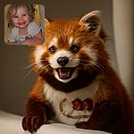 A joyful toddler with curly hair tied in little ponytails flashes a big smile, leaning over a white surface in a cozy yellow-toned room with a towel and a framed picture in the background.