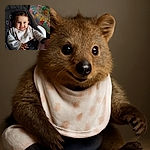 A chubby-cheeked baby with a mischievous smile is lounging comfortably in a baby seat, wearing a polka-dotted bib and reaching out with tiny hands. The background shows a colorful playpen filled with vibrant plastic balls, adding a playful vibe to the cozy indoor scene.