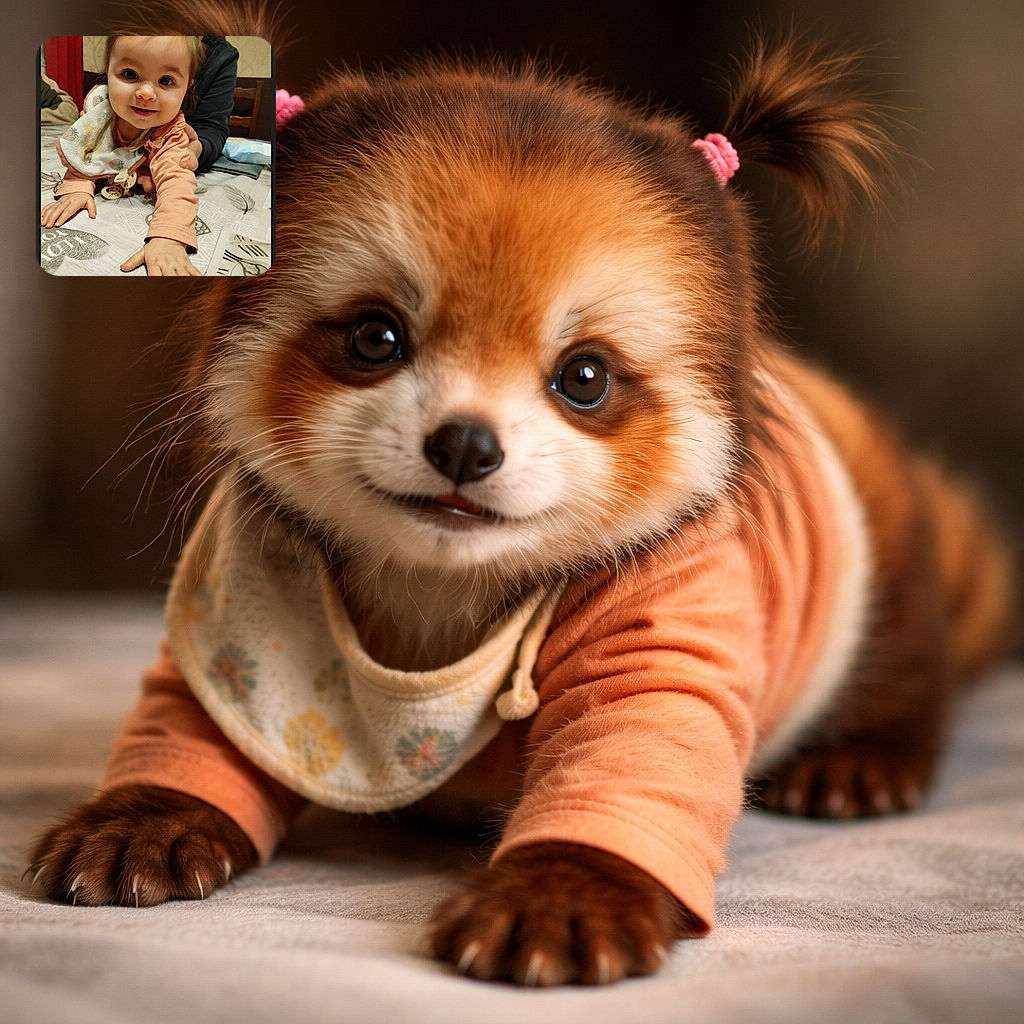 A curious baby reaches straight for the camera with a gummy grin and wide, twinkling eyes while a grown-up playfully peeks from behind — bib, pacifier and an adventurous hand claim the table as territory. The whole scene reads like 'mission: cuddle and conquer.'