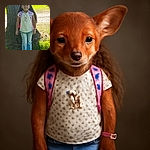 A young girl stands confidently in front of a large tree, sporting a pink backpack and a cheerful shirt with a teddy bear and the words 'Be Kind'. Her long hair is held back by a headband, and she's accessorized with colorful bracelets, all under a bright sunny sky in a grassy park.