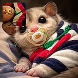 A wide-eyed baby lying down with a pacifier in their mouth, wrapped in a cozy, colorful striped blanket, staring curiously at the camera with a calm expression.
