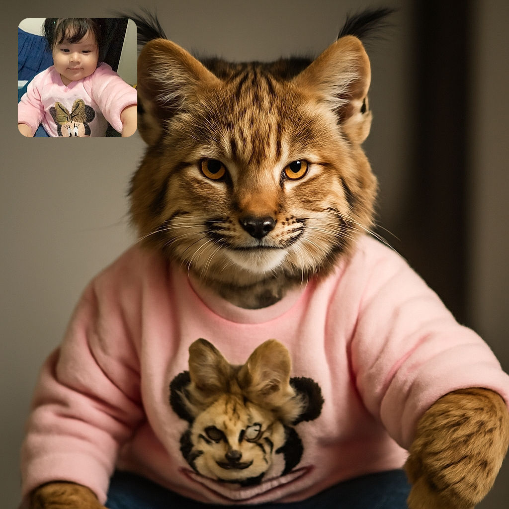 A chubby-cheeked toddler with pigtails wearing a cozy pink sweater featuring a sparkly Minnie Mouse design reaches out with a curious expression, sitting comfortably on a bed with a dark background.