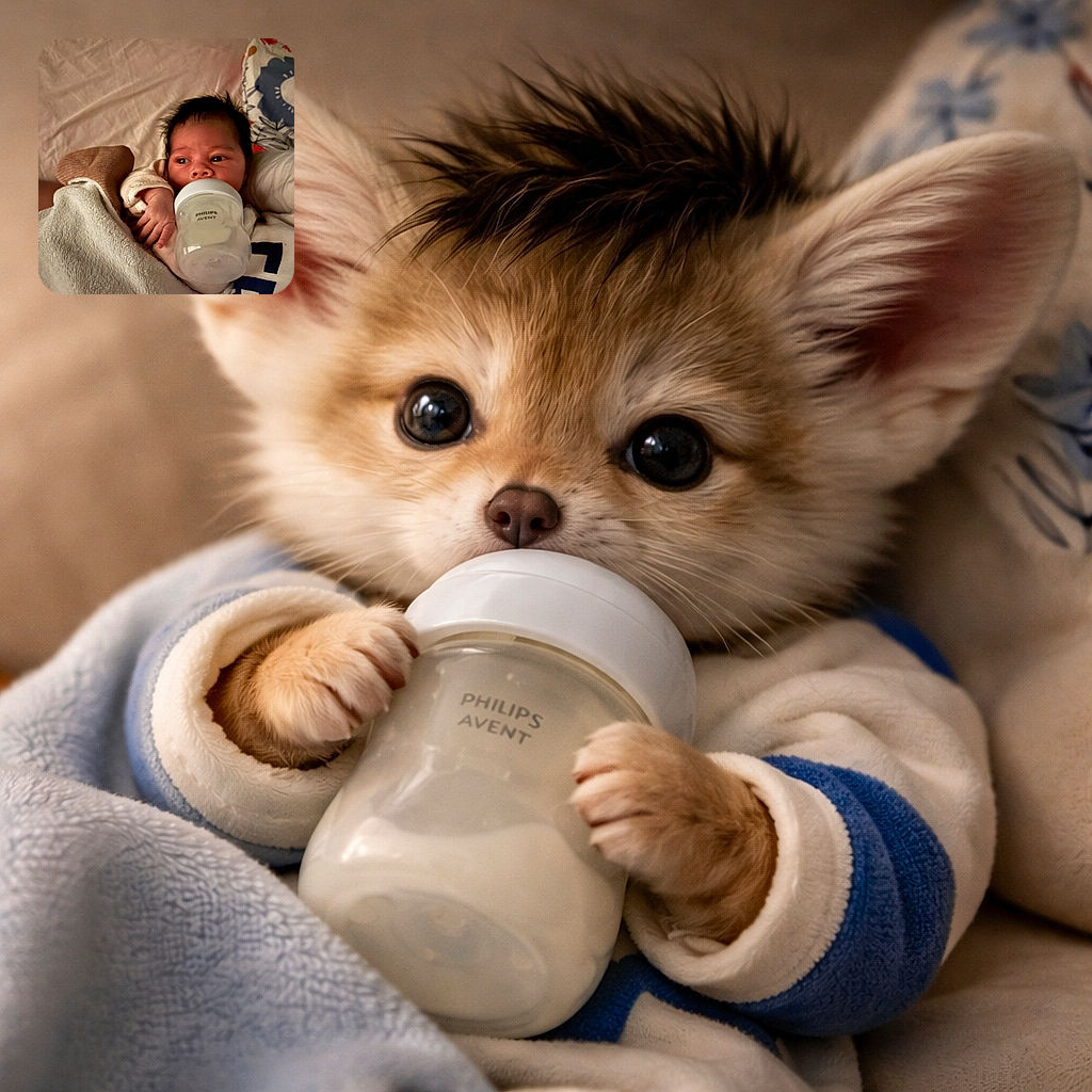 A cozy baby wrapped snugly in a blanket, peacefully sipping milk from a Philips Avent bottle while gazing curiously to the side, surrounded by soft bedding and a colorful pillow.