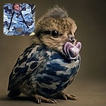 A tiny baby snugly wrapped in a cozy camouflage cover, peeking out with curious eyes while nestled in a stroller. The sun casts playful shadows on the cover, and the ground beneath is speckled with small stones and dirt.