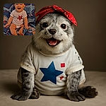 A joyful baby with a red headband and a white onesie that reads 'mommy's lil sparkler' sits happily on a blue shark-patterned blanket, flashing a big smile that could light up any room.