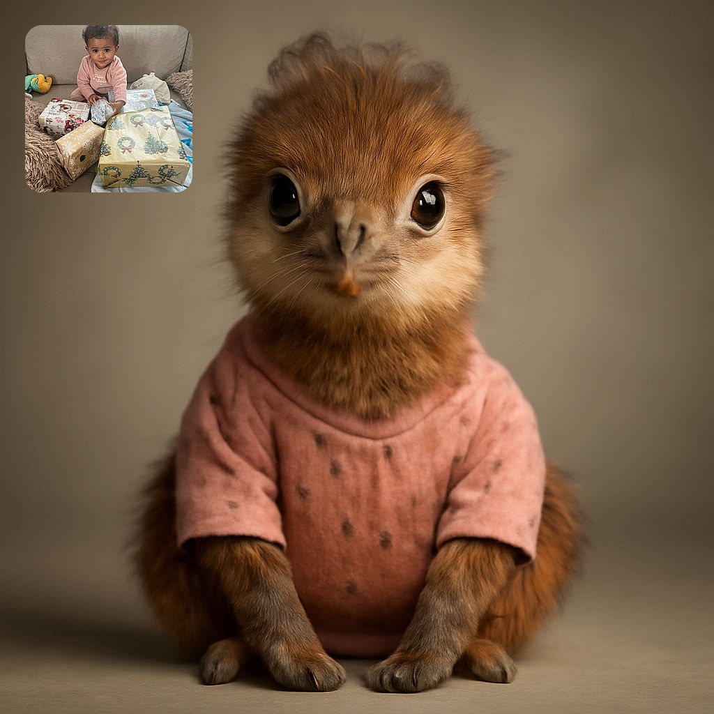 A curious toddler with big eyes and a playful smile is sitting on a cozy couch surrounded by several beautifully wrapped Christmas presents, ready to unwrap the holiday joy.