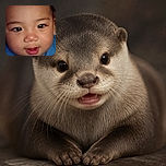 A cheerful baby fills the frame with round cheeks, sparkling eyes, and a tiny open-mouthed grin, looking like they just discovered the front camera. The portrait is framed on a phone screen, with app icons lining the bottom like a miniature digital audience.