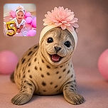 A delighted baby celebrates turning five surrounded by a squadron of pink balloons, a giant golden number, and a flower headband that says, “I woke up fabulous.” The cake-free party setup is so glamorous that even the play mat looks dressed for the occasion.