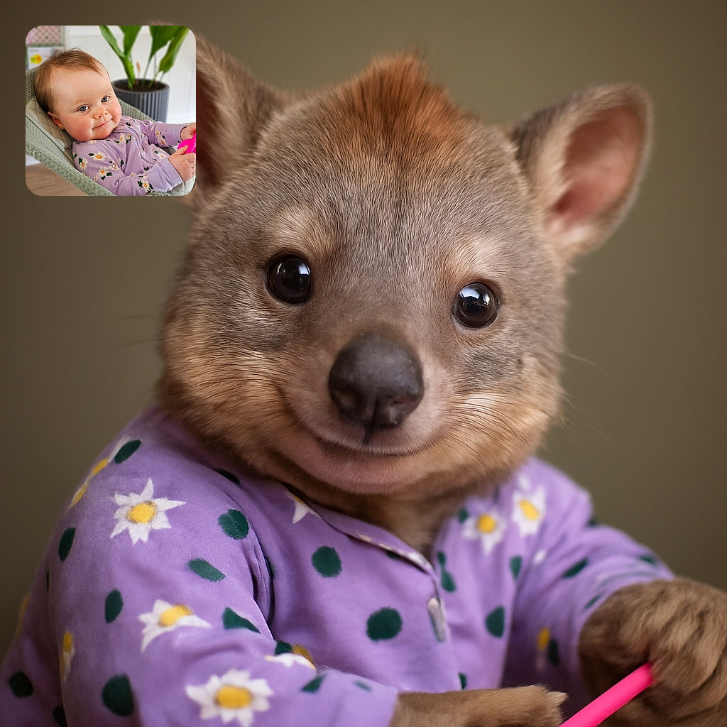 A chubby-cheeked baby with sparkling blue eyes and a sly smile lounges comfortably in a cushioned baby seat, wearing a purple onesie adorned with cheerful white daisies, while holding a bright pink toy. The background features a green leafy plant in a pot, adding a touch of nature to the cozy indoor setting.