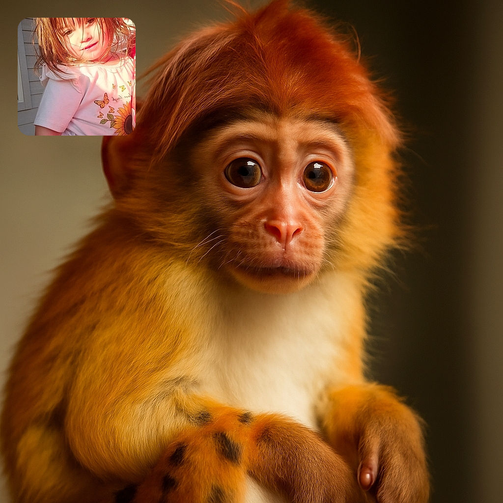 A sunlit toddler with wet hair and a gentle smile is cozily perched, wearing a charming sunflower and butterfly printed shirt, with warm golden light casting soft shadows on her face and arm.