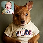 A bright-eyed baby with a joyful expression wearing a cute 'Little Dude' shirt, sitting against a soft, muted background that highlights the adorable smile and sparkling eyes.