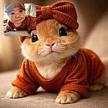 An adorable baby wearing a rust-colored knit outfit and matching headband, crawling on a soft couch with a curious expression. The baby has a nasal feeding tube taped gently to their cheek, adding a touch of resilience to the heartwarming scene. The background is softly lit, emphasizing the baby's bright eyes and chubby cheeks.