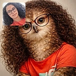 A young person with curly hair and glasses takes a casual selfie wearing a bright orange shirt, with soft natural lighting and a plain white background giving a clean, fresh vibe.