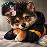 A peaceful baby is fast asleep in a car seat, wrapped in a soft pink blanket and clutching a tiny cow plush toy. A person with voluminous curly hair leans in close, their face resting gently near the baby, creating a tender and cozy moment inside a car.