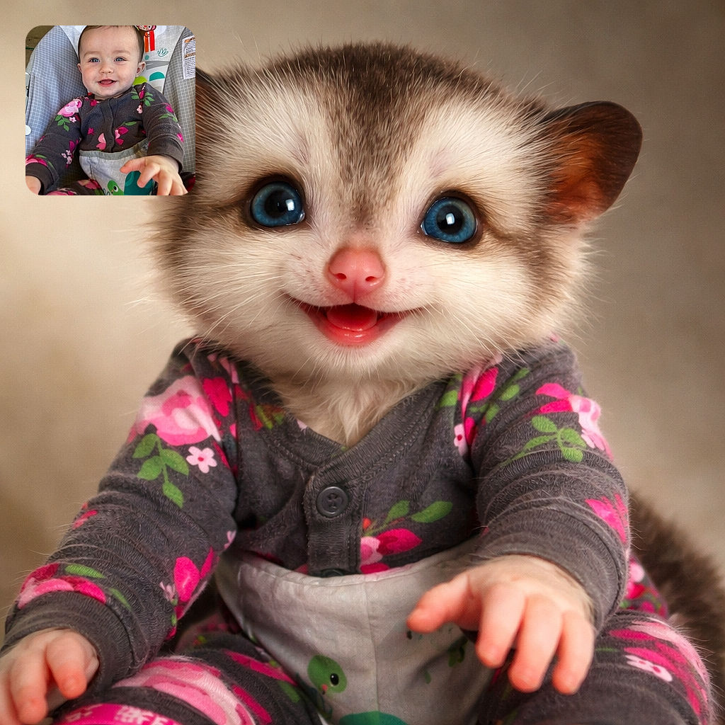 A giggling baby lounges in a patterned baby seat like a tiny king of sunshine and turtles — reaching a chubby hand toward the camera with a toothless grin that could melt a snowman. Colorful cartoons on the seat, floral pajamas, and bright blue eyes make this portrait pure snackable adorableness.