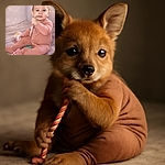 A cute baby in a cozy pink onesie is sitting on a soft blanket, chewing on a teething toy with a curious and content expression. Surrounding the baby are colorful toys, adding a playful vibe to the warm and soft-focused scene.