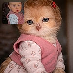 A tiny unimpressed superstar — rosy-cheeked toddler in a pink vest giving a deadpan stare like a miniature critic, with a fuzzy Christmas tree sneaking in the background.