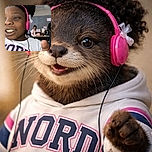 A cheerful child wearing bright pink headphones takes a close-up selfie in a lively classroom, with other kids and a teacher busy in the background, creating a candid snapshot of school life.