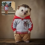 A young child stands proudly on the stairs, dressed in a red-and-gray hoodie and sneakers, looking like the neighborhood’s tiniest car-show host while a giant pickup truck looms behind like his personal chariot.