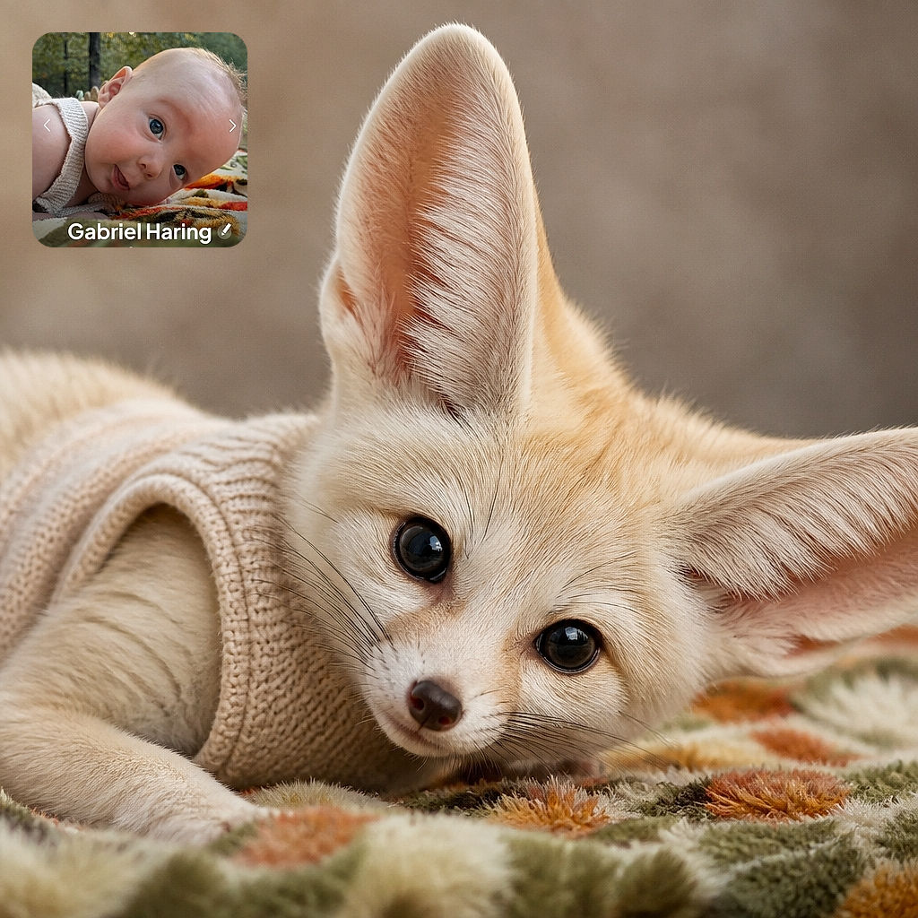 A wide-eyed baby lies on a cozy patterned blanket outdoors, gazing at the camera like a tiny forest explorer who has just discovered the world’s most fascinating photographer. The image is shown within a phone screenshot, complete with website interface elements and navigation controls.