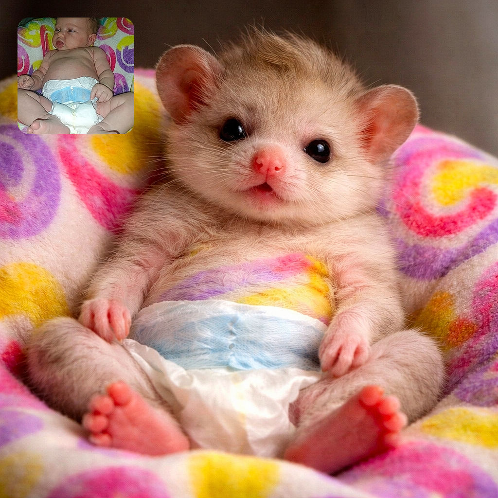 A chubby newborn lounges like a tiny royalty on a swirl-patterned blanket, tongue peeking and toes splayed as if auditioning for a foot-modeling career — captured with a bright flash and a lot of cozy vibes.