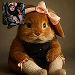 A baby with a big pink bow headband and matching pink socks sits on a fuzzy tiger-patterned blanket, looking curiously at the camera with wide eyes, though the photo is a bit blurry.