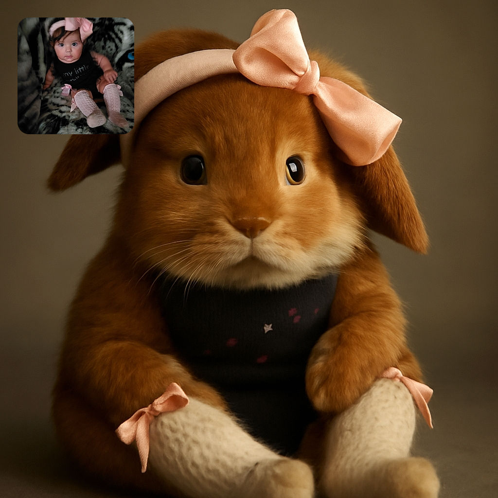 A baby with a big pink bow headband and matching pink socks sits on a fuzzy tiger-patterned blanket, looking curiously at the camera with wide eyes, though the photo is a bit blurry.