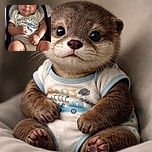 A chubby-cheeked baby lounges in a car seat, eyes wide and curious, tiny fists clenched like a determined superhero — sporting a 'Dad's little dude' onesie while safety warning stickers peek from the sides.